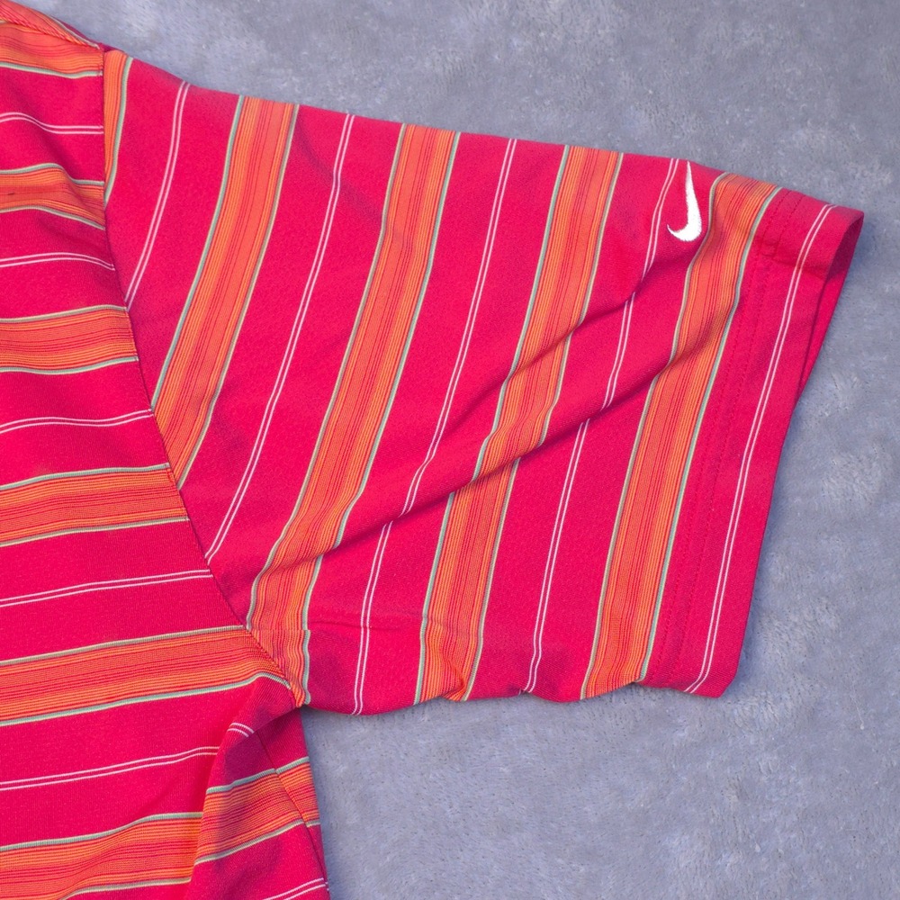 Nike Golf Polo Shirt Men' XL Red Orange Striped The Players Championship Fit Dry - Picture 7 of 14